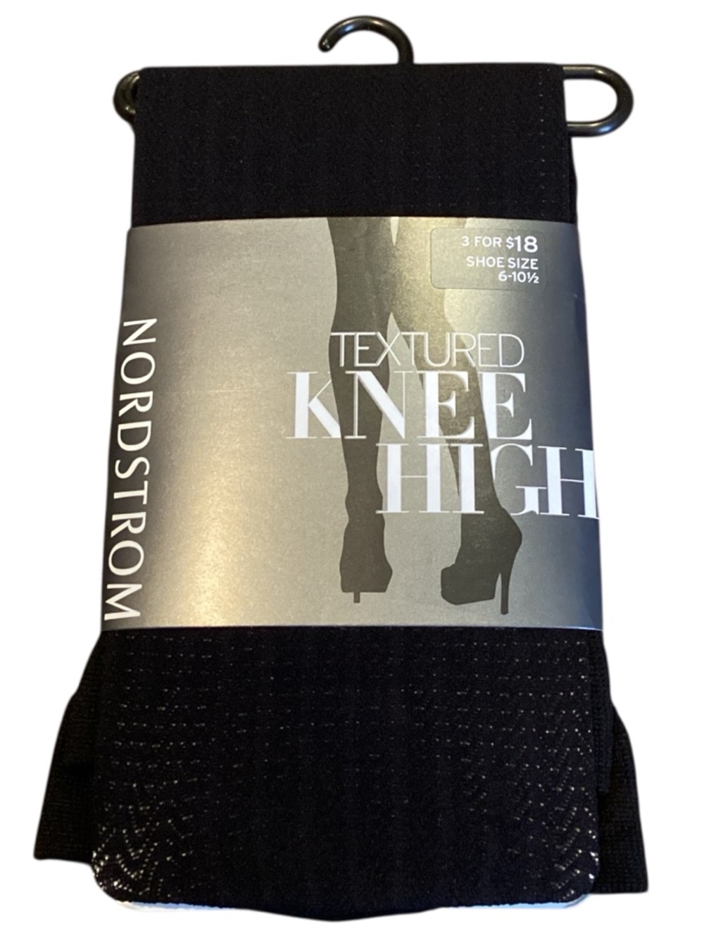 Nordstrom Black Chevron Textured Knee High Stockings Fits 6-10.5 NEW